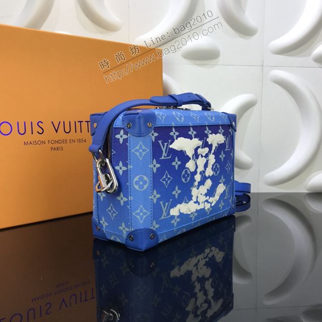 LV包 lv新款男包 M45430 SOFT TRUNK手袋 藍色Monogram花紋 LV男斜挎包  ydh3533
